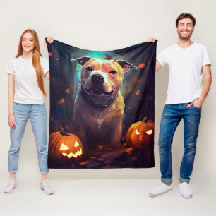 Halloween Pitbull mit Pumpkins Beängstigend Fleecedecke