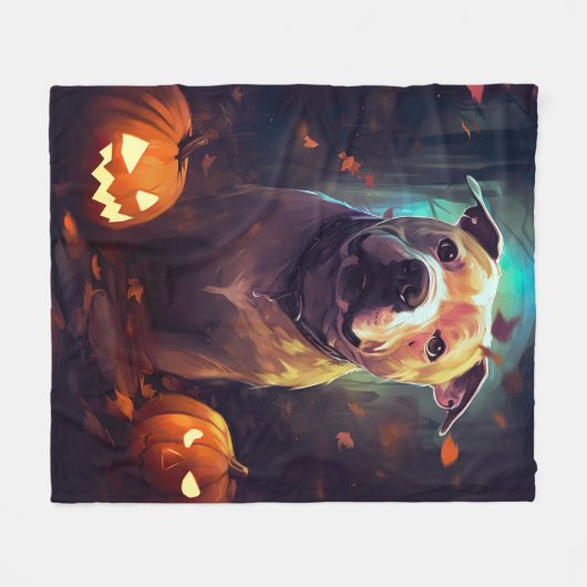 Halloween Pitbull mit Pumpkins Beängstigend Fleecedecke (Vorderseite (Horizontal))