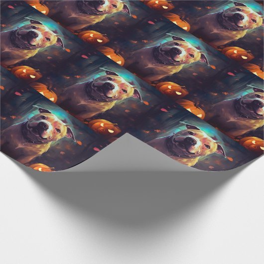 Halloween Pitbull mit Pumpkins Beängstigend Geschenkpapier (Ecke)