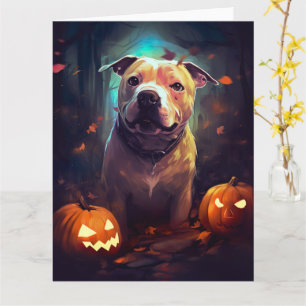 Halloween Pitbull mit Pumpkins Beängstigend Karte