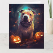 Halloween Pitbull mit Pumpkins Beängstigend Karte (Vorderseite)