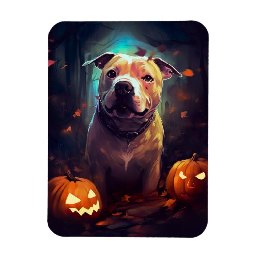Halloween Pitbull mit Pumpkins Beängstigend Magnet (Vertikal)