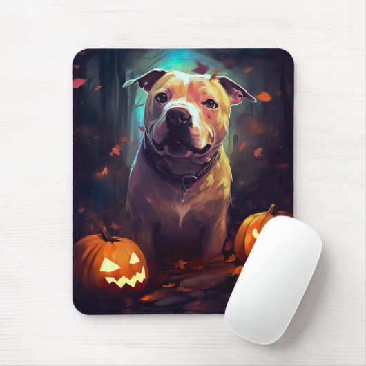 Halloween Pitbull mit Pumpkins Beängstigend Mousepad (Mit Mouse)