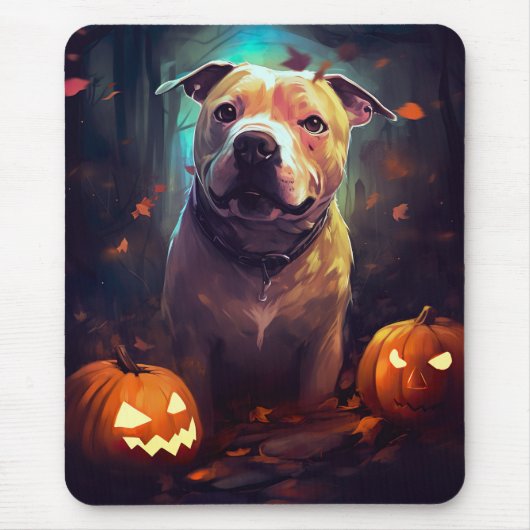 Halloween Pitbull mit Pumpkins Beängstigend Mousepad (Vorne)