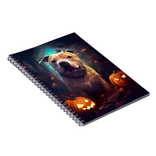 Halloween Pitbull mit Pumpkins Beängstigend Notizblock (Rechte Seite)