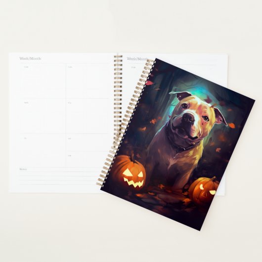 Halloween Pitbull mit Pumpkins Beängstigend Planer (Anzeige)