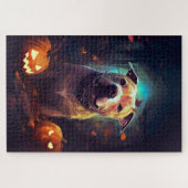 Halloween Pitbull mit Pumpkins Beängstigend Puzzle (Horizontal)
