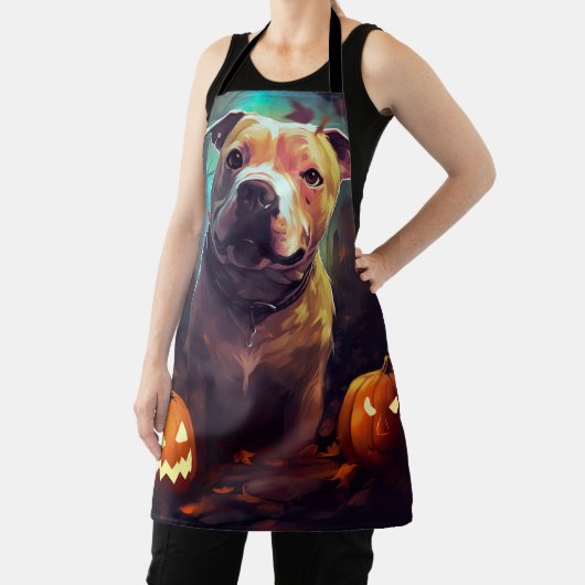 Halloween Pitbull mit Pumpkins Beängstigend Schürze (InSitu)