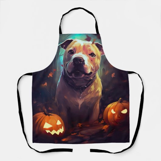 Halloween Pitbull mit Pumpkins Beängstigend Schürze (Vorderseite)