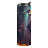 Halloween Pitbull mit Pumpkins Beängstigend Thermosbecher (Nach links gedreht)