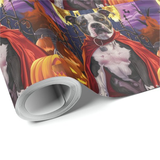 Halloween Pitbull Vampire Pumpkins Beängstigend Geschenkpapier (Rolleneckpunkt)