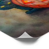 Halloween Pixie Fairy und Black Cat Fantasy Art Poster (Ecke)