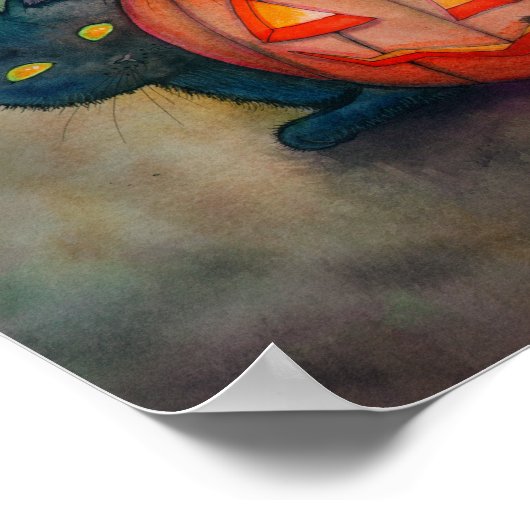 Halloween Pixie Fairy und Black Cat Fantasy Art Poster (Ecke)