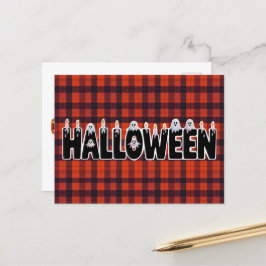 Halloween Plaid Ghost Lettering Postkarte