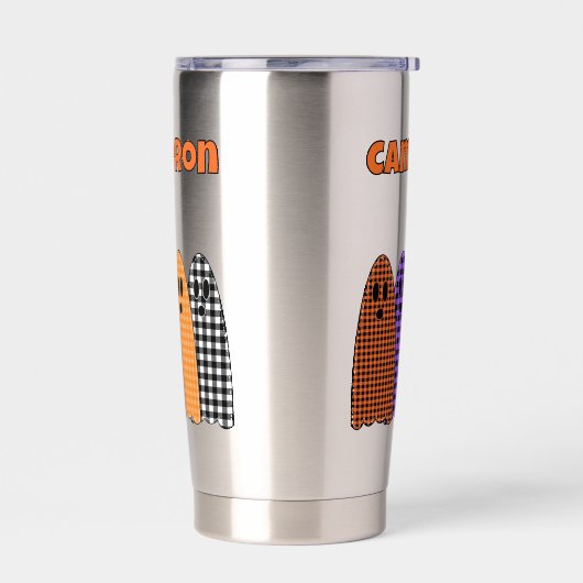 Halloween Plaid Gingham Ghosts Thermobecher (Links)