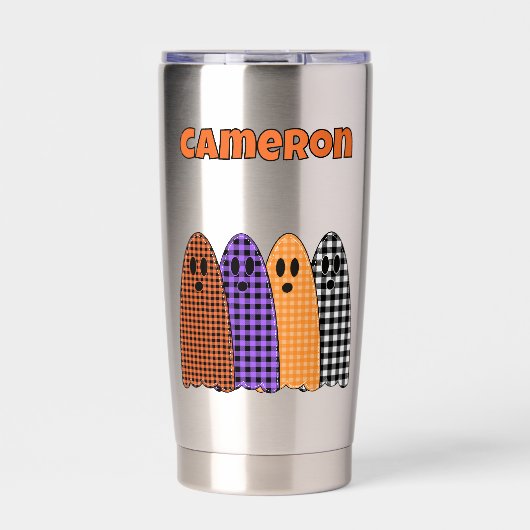 Halloween Plaid Gingham Ghosts Thermobecher (Vorderseite)