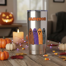 Halloween Plaid Gingham Ghosts Thermobecher