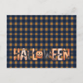 Halloween Plaid Pumpkin Feiertagspostkarte (Vorderseite)
