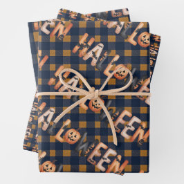 Halloween Plaid Pumpkin Geschenkpapier Set