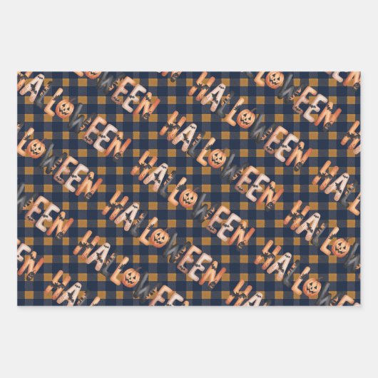 Halloween Plaid Pumpkin Geschenkpapier Set (Vorderseite)