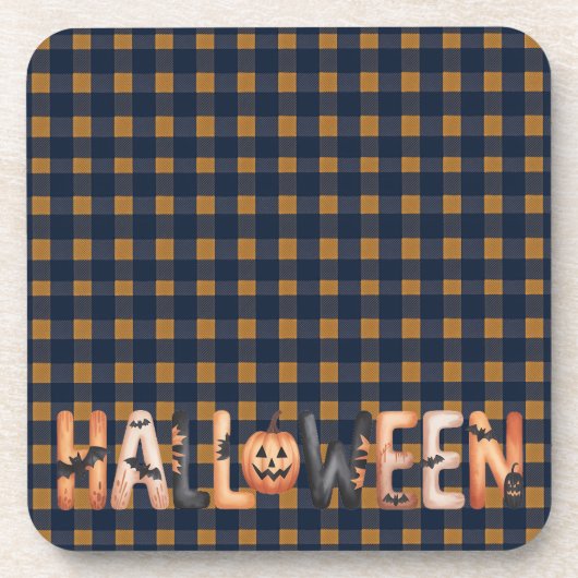 Halloween Plaid Pumpkin Getränkeuntersetzer (Vorderseite)