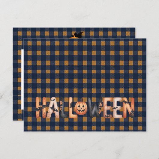 Halloween Plaid Pumpkin Greeting Postkarte (Vorne/Hinten)
