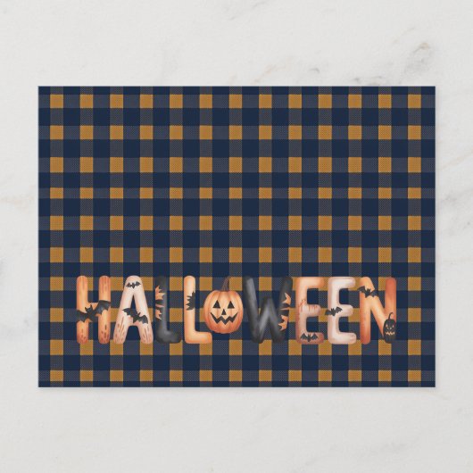 Halloween Plaid Pumpkin Greeting Postkarte (Vorderseite)