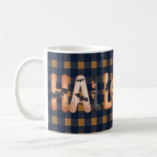 Halloween Plaid Pumpkin Typography Kaffeetasse (Links)