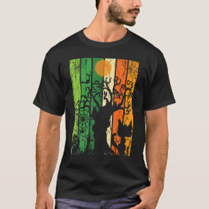 Halloween-Plakat Gruselige Katze Spinne Baum T-Shirt