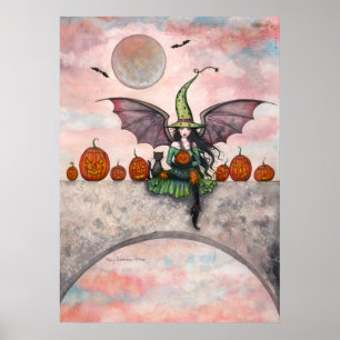 Halloween Plakat Hexe Katze Kürbislaternen