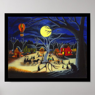 Halloween, Plakat, Hexen, Pferd, Wagen, Schwarzes, Poster