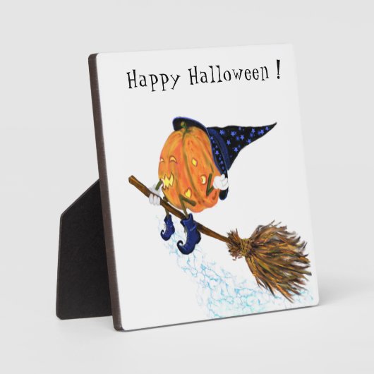 Halloween Plaque Witch Pumpkin Flying Broom Fotoplatte (Vorderseite)