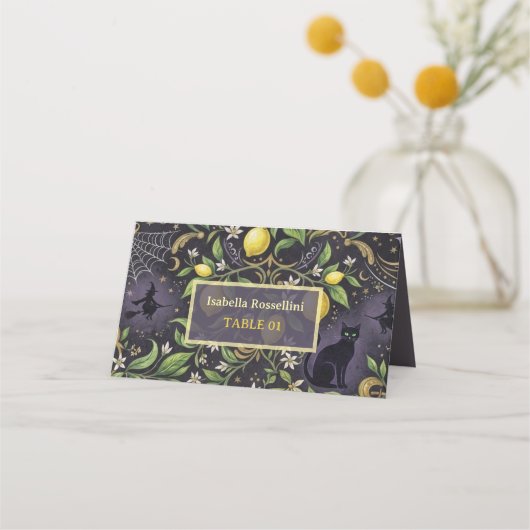 Halloween-Platzkarten Gothic Botanical Zitrone Platzkarte (Vorderseite)