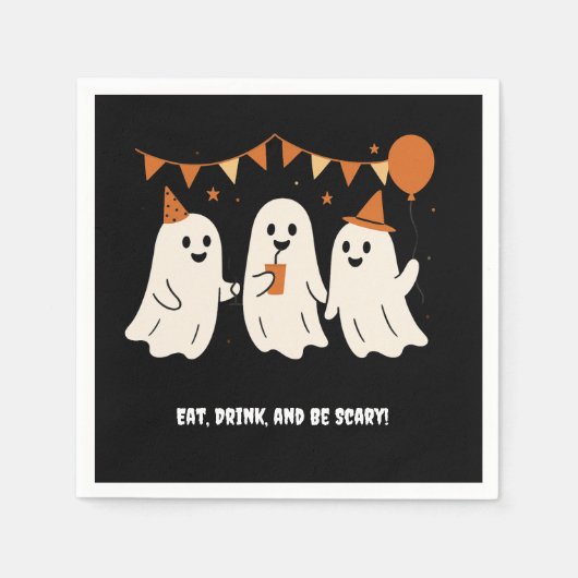 Halloween Playful White Ghost Black Festive  Serviette (Vorderseite)