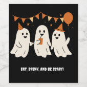 Halloween Playful White Ghost Black Festive  Weinetikett (Einzelnes Label)