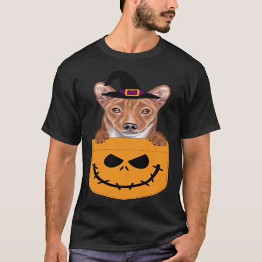 Halloween Pocket Basenji Scary Jack O Lantern T-Shirt (Vorderseite)