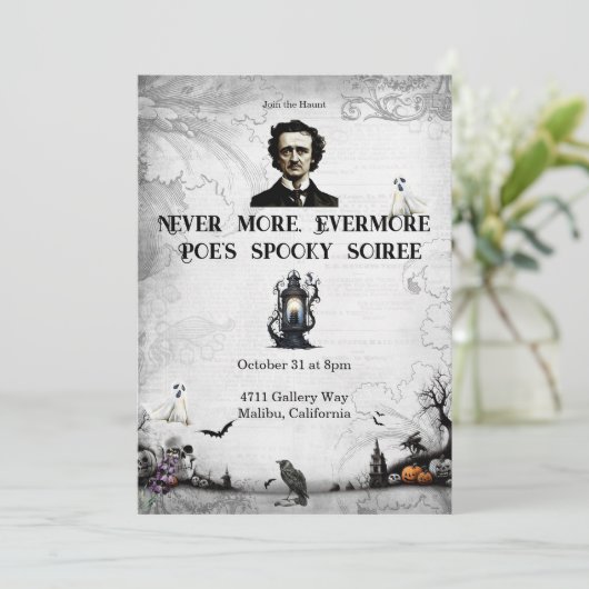 Halloween Poe Einladung (Stehend Vorderseite)