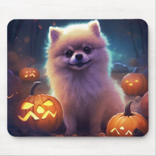 Halloween Pomeranian mit Kürbissen Gruselig  Mousepad
