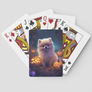 Halloween-Pomeranian mit Kürbissen Gruselig Spielkarten