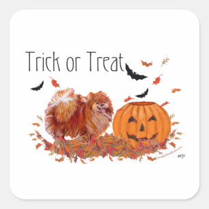 Halloween Pomeranian Quadratischer Aufkleber