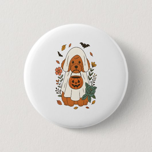 Halloween Poodle mit Herbst-Blume Button (Vorderseite)