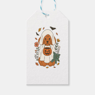 Halloween Poodle mit Herbst-Blume Geschenkanhänger