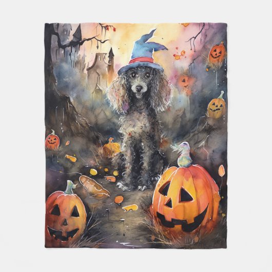 Halloween Poodle mit Pumpkins Beängstigend Fleecedecke (Vorderseite)