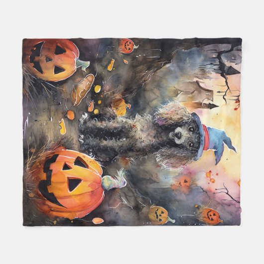 Halloween Poodle mit Pumpkins Beängstigend Fleecedecke (Vorderseite (Horizontal))
