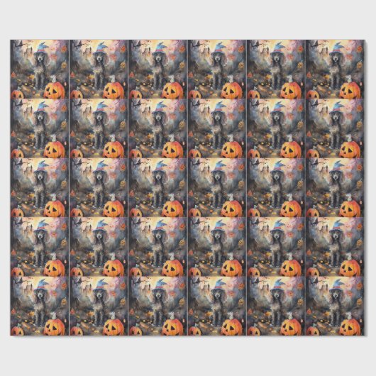 Halloween Poodle mit Pumpkins Beängstigend Geschenkpapier (Flach)