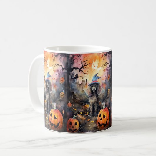 Halloween Poodle mit Pumpkins Beängstigend Kaffeetasse (Vorderseite Links)