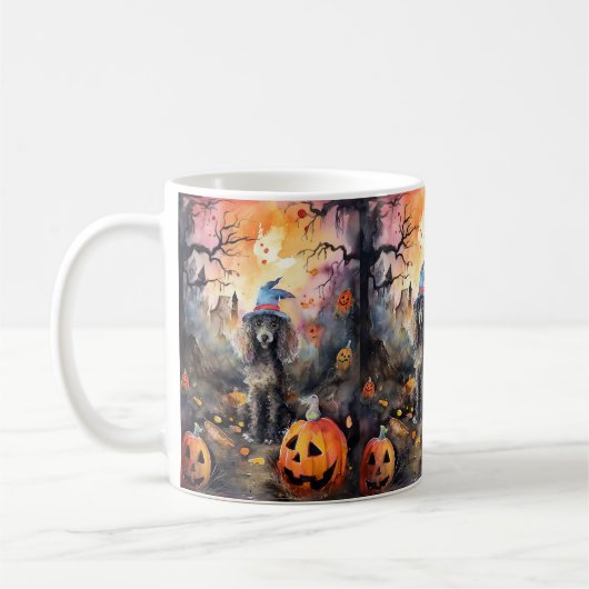 Halloween Poodle mit Pumpkins Beängstigend Kaffeetasse (Links)