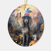 Halloween Poodle mit Pumpkins Beängstigend Keramik Ornament (Links)