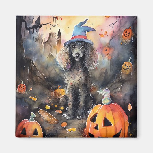 Halloween Poodle mit Pumpkins Beängstigend Magnet (Vorne)