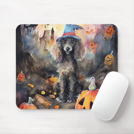 Halloween Poodle mit Pumpkins Beängstigend Mousepad (Mit Mouse)